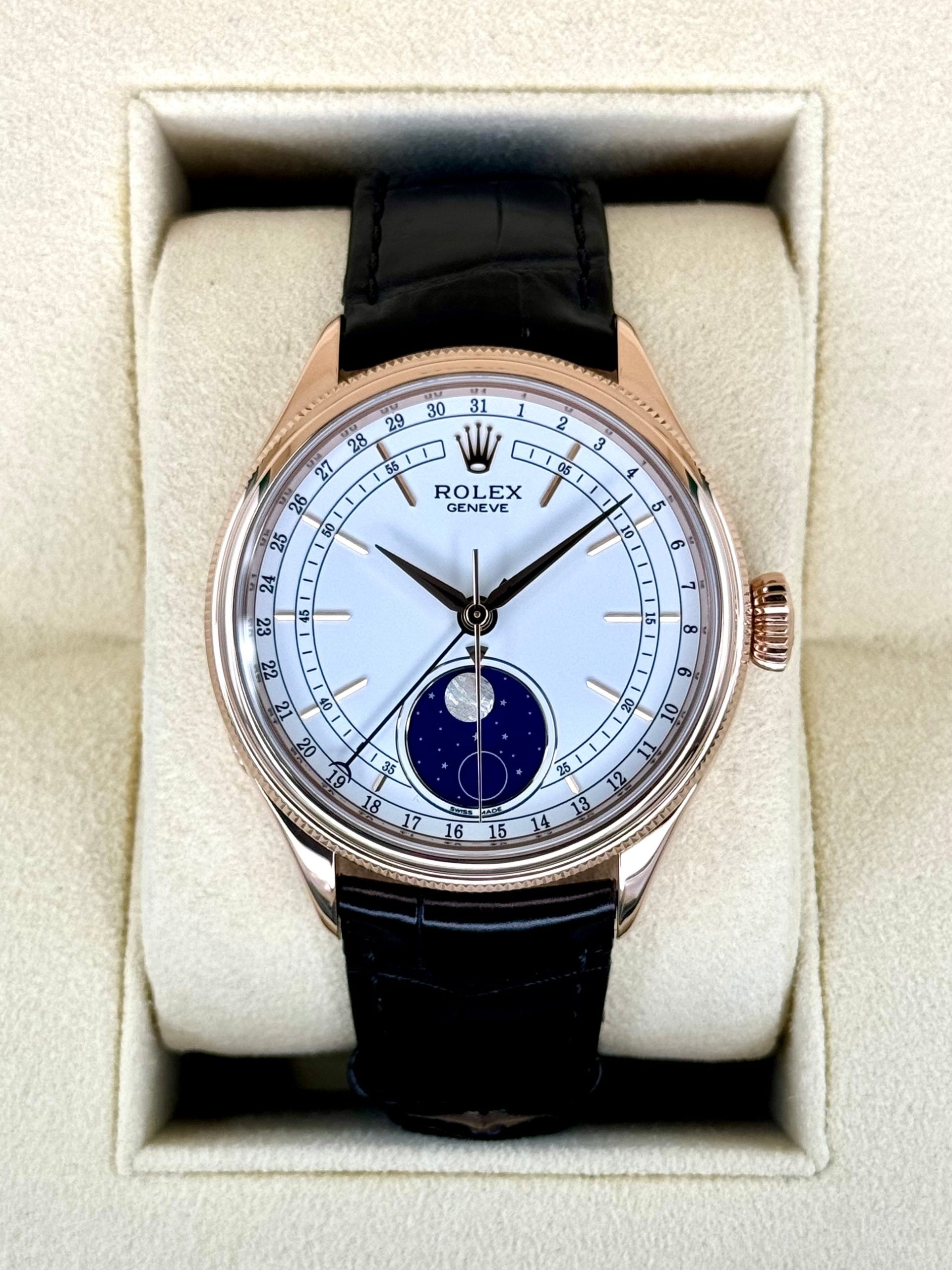 2022 Rolex Cellini Moonphase 39mm 50535 Rose Gold White Dial